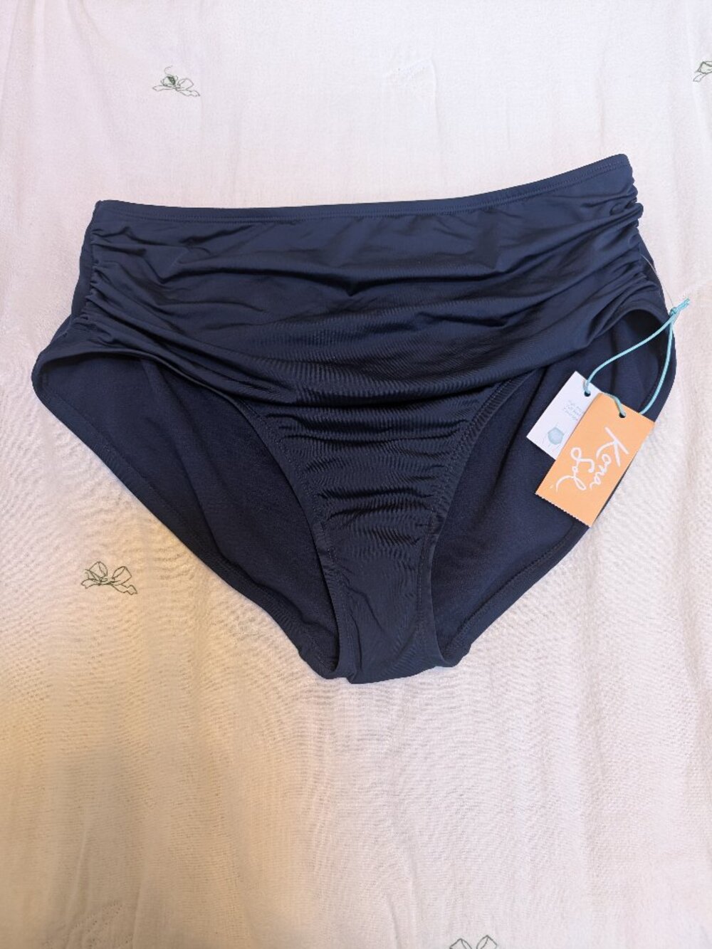 NWT High rise/waist full seat coverage swimsuit bikini bottom Large dark blue